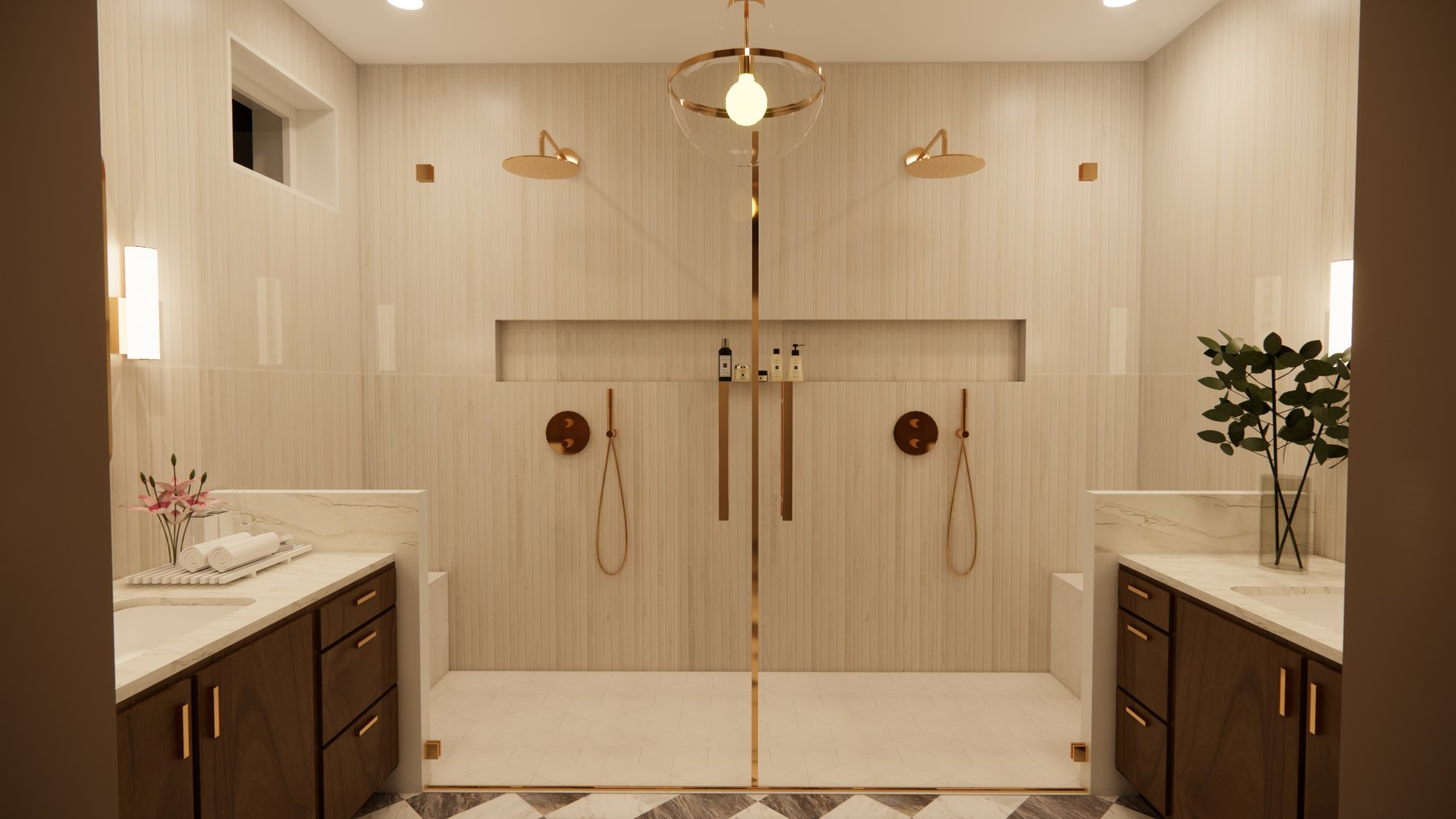 Luxury double shower bathroom rendering